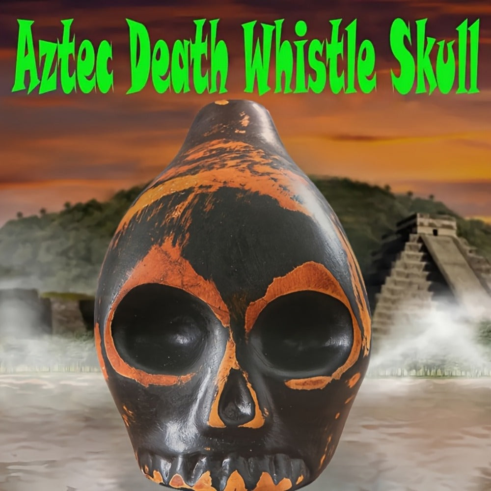 Ceramic Aztec Death Whistle, Handcrafted Skull Sound Effect Collectible