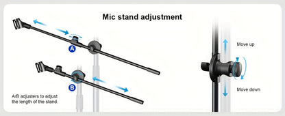 Portable Tripod Microphone Boom Stand with Clip and Carrying Bag