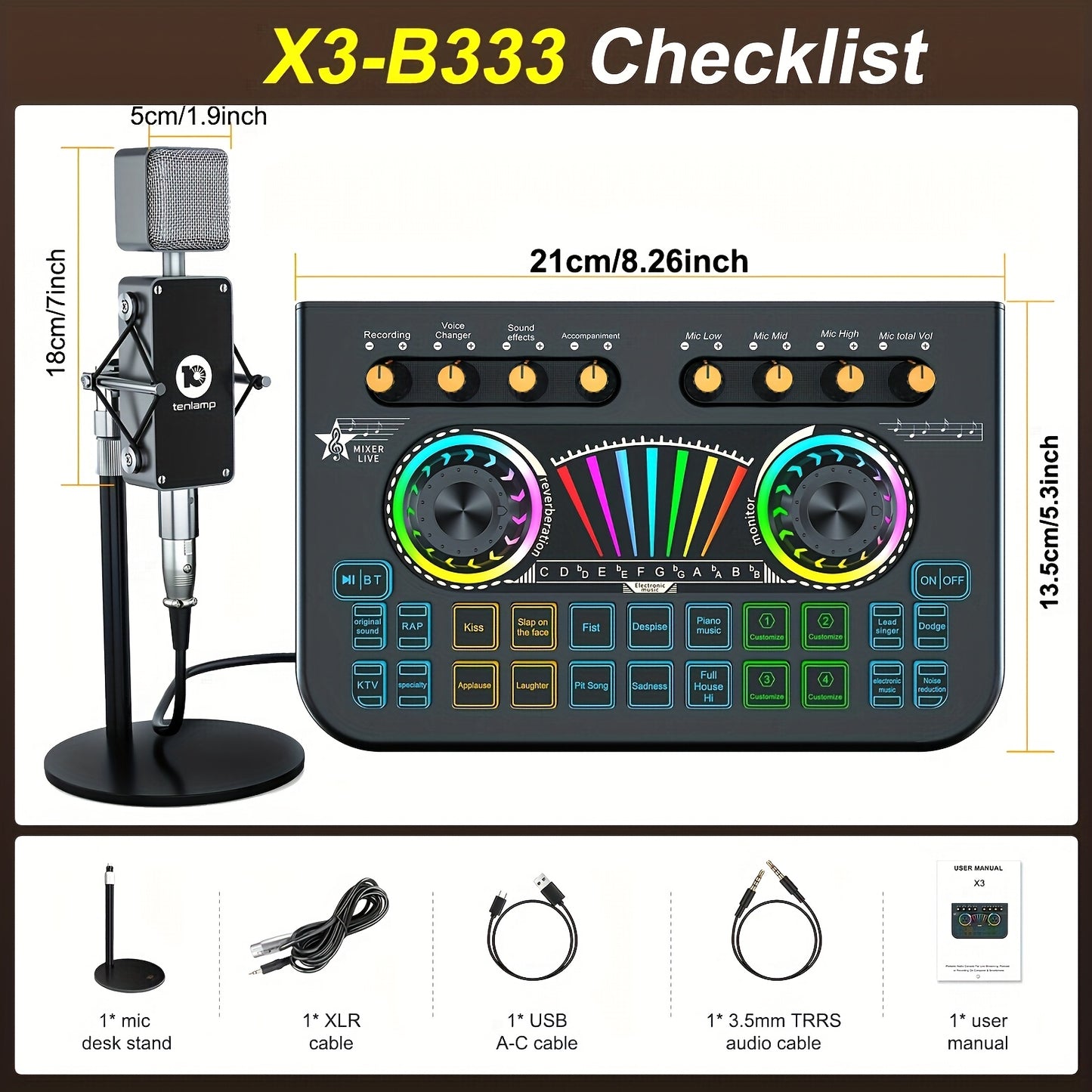 Professional Podcast Dj Equipment Bundle Kit Live Sound Card Audio Mixer for Console Recording Microfono Stand, Music Studio Full Setup Estudio De Musical Streaming for Pc Phone Gaming Karaoke Machine with 2 Microphone Para Grabar Contenido