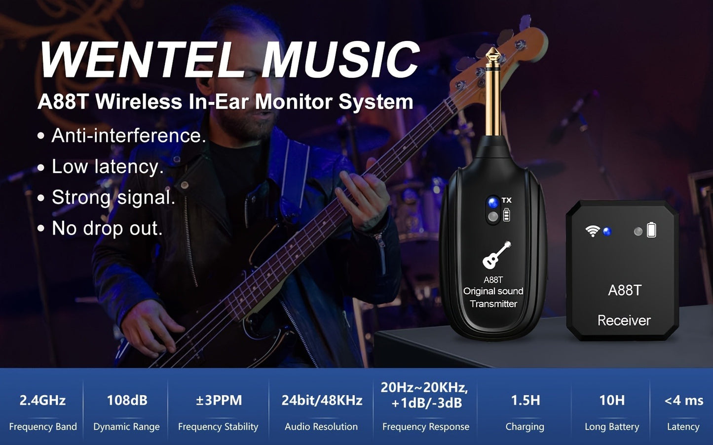 Wireless In-Ear Monitor System, 2.4 GHz Wireless for Personal Monitoring During Rehearsal