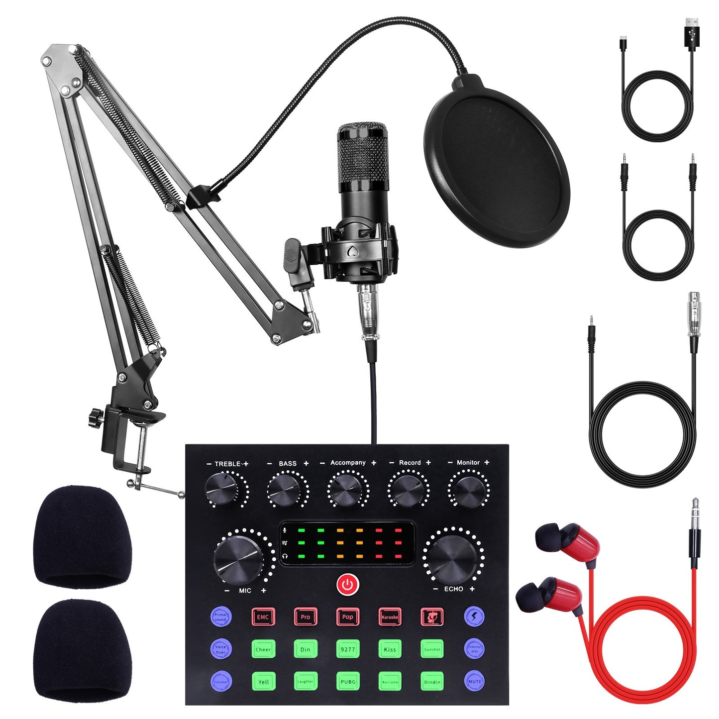 Podcast Equipment Bundle, BM-800 Recording Studio Package with Voice Changer, Live Sound Card - Audio Interface for Laptop Computer Vlog Living Broadcast Live Streaming [V8S for 1/2/V8/V8K for 1/2/F998/M6/V10X Pro], Includes Complimentary Earphones