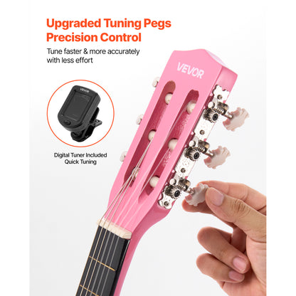 VEVOR Classical Guitar 30 in Guitar Beginner Starter Kit Nylon Strings Sunburst Sunrise Color/Black/Natural Color/Pink