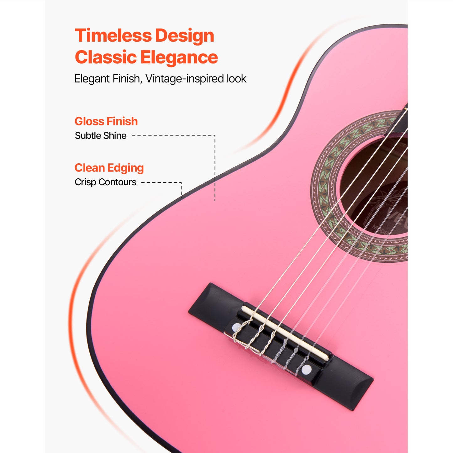 VEVOR Classical Guitar 30 in Guitar Beginner Starter Kit Nylon Strings Sunburst Sunrise Color/Black/Natural Color/Pink