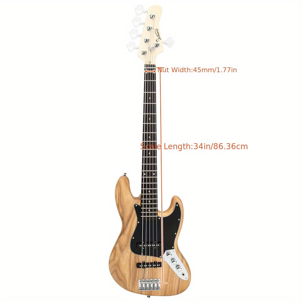 Gjazz Electric 5 String Bass Guitar, Full Size, Bag Strap Pick Connector Wrench Tool, Burlywood