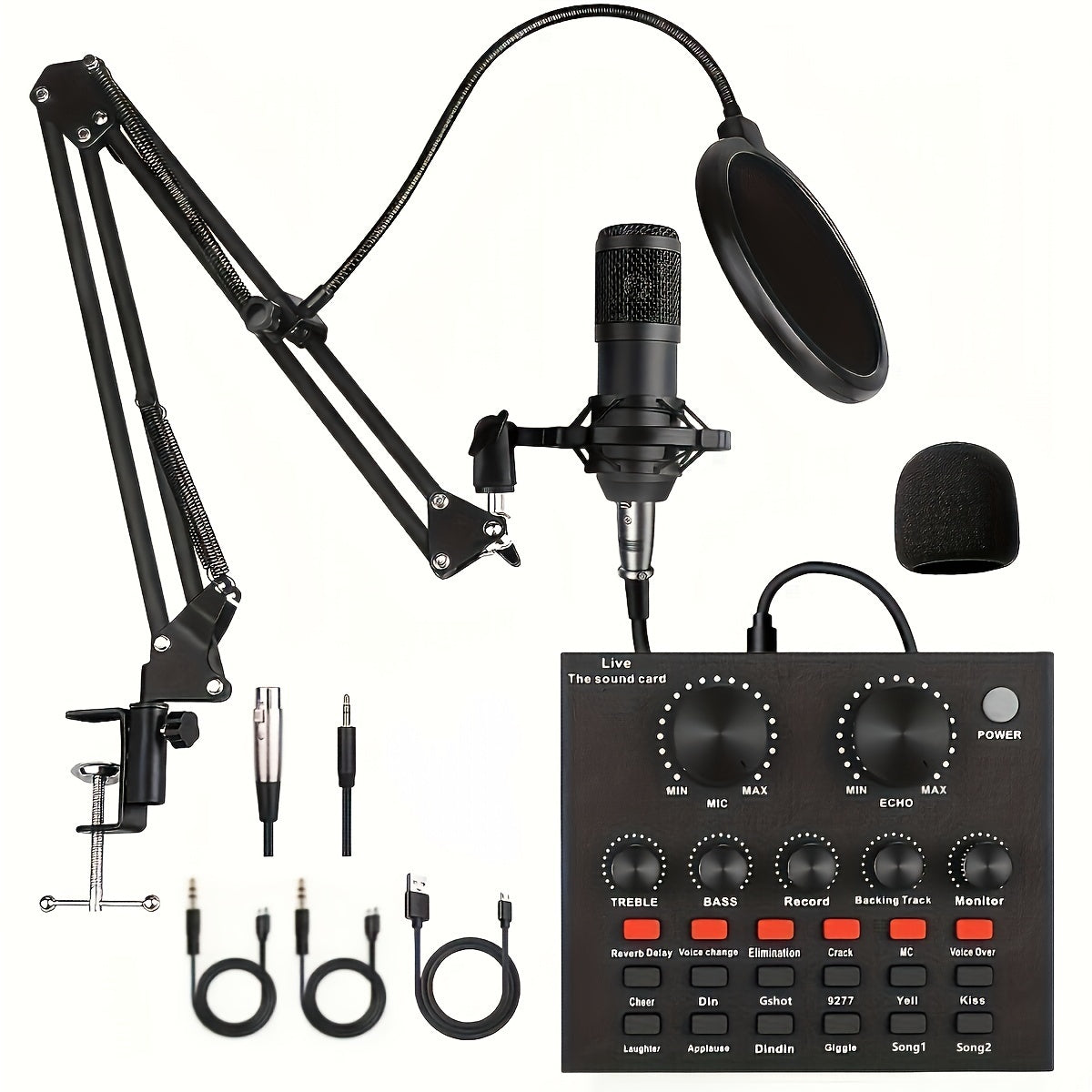 Podcast Equipment Bundle, Wired Microphone, BM800 Podcast Condenser Microphone And V8 Sound Card, Voice Changer-Audio Interface - Suitable for Recording, Singing, Streaming Media And Games