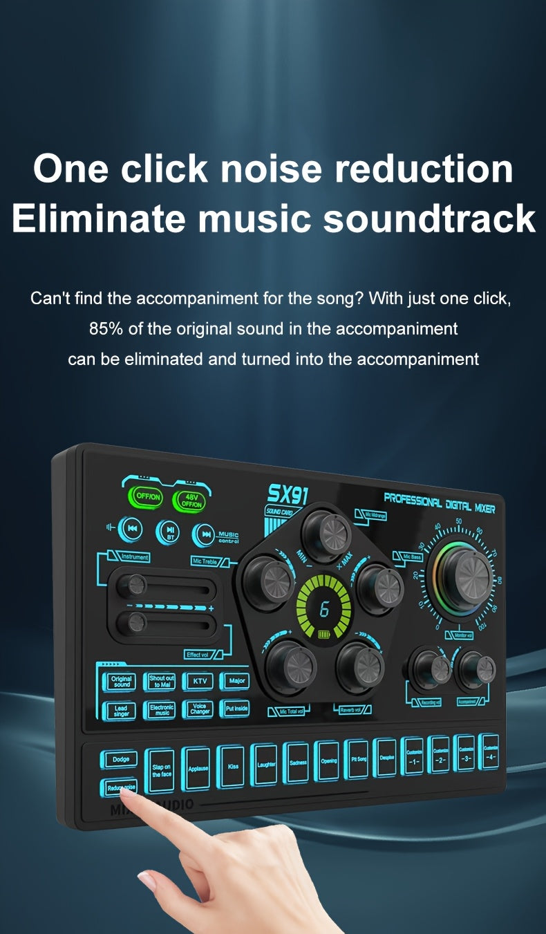 Professional Audio Mixer Console with RGB Backlit, USB Charging, 48V Phantom Power, XLR Mic Interface, Volume Faders, One-Key Mute, for Podcasting, Recording, Vocals, Gaming Voice - Black