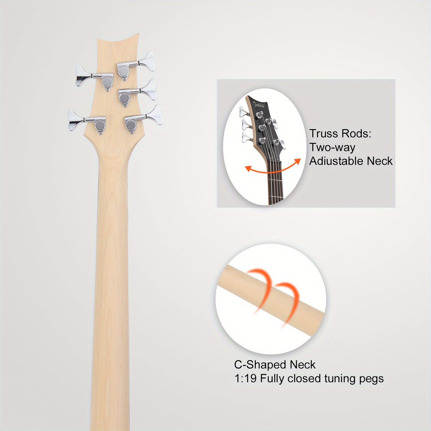 Electric Bass Guitar with a 44-Inch GIB 5-String H-H Pickup, Featuring a Laurel Wood Fingerboard, Accompanied by a And Additional Additions in Sunset Color