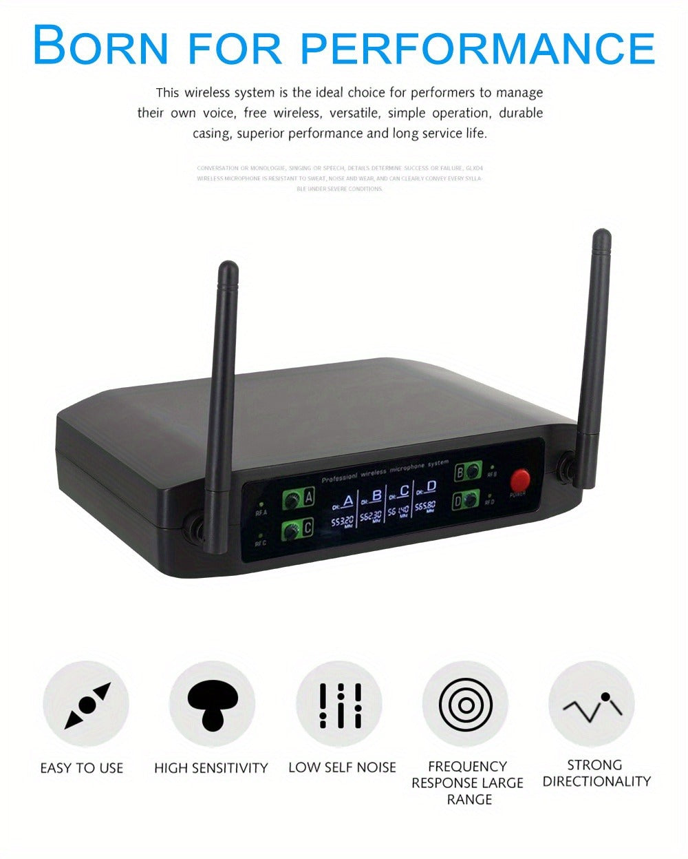 Recording Microphone, Wireless, Four-channel, Handheld for Recording and Streaming