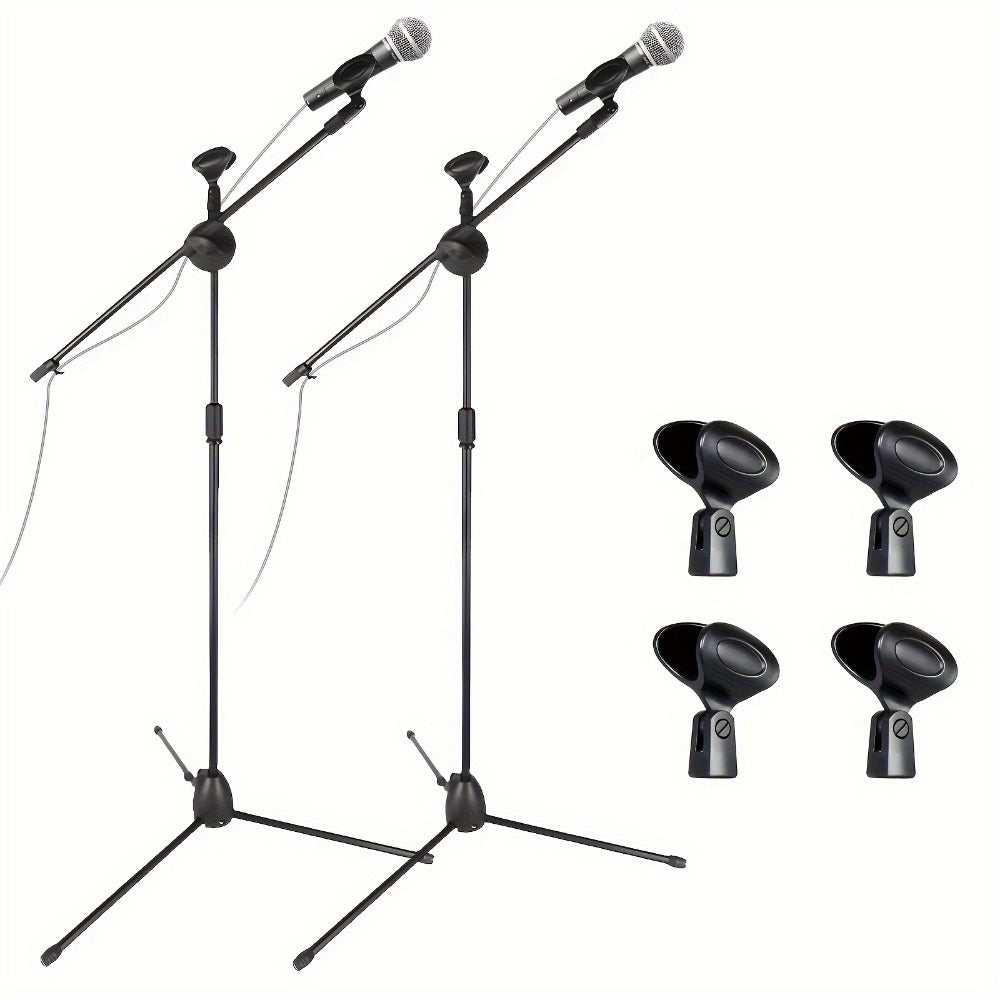 Pair of Adjustable Tripod Microphone Boom Stands for Stage and Studio