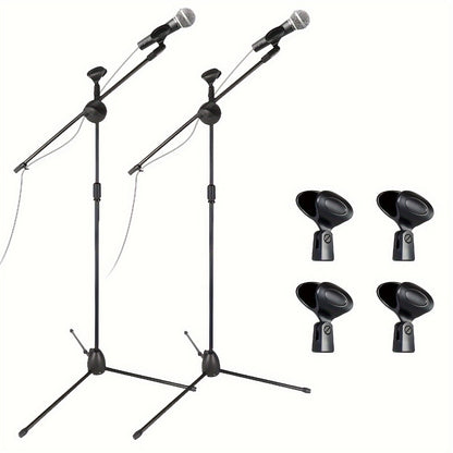 Pair of Adjustable Tripod Microphone Boom Stands for Stage and Studio
