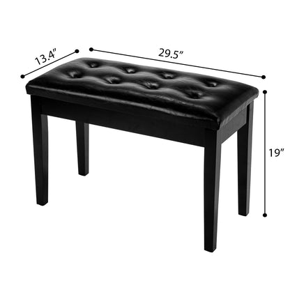 Bonnlo Wooden Double/Duet Piano Bench with Music Book Storage and Thick Cushion Faux Leather Padded Piano Stool Artist Duet Seat