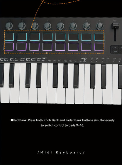 M-VAVE SMK-37 Pro Portable MIDI Keyboard with 37 Keys, Synthesizer, Music Composition Controller, And Drum Pads