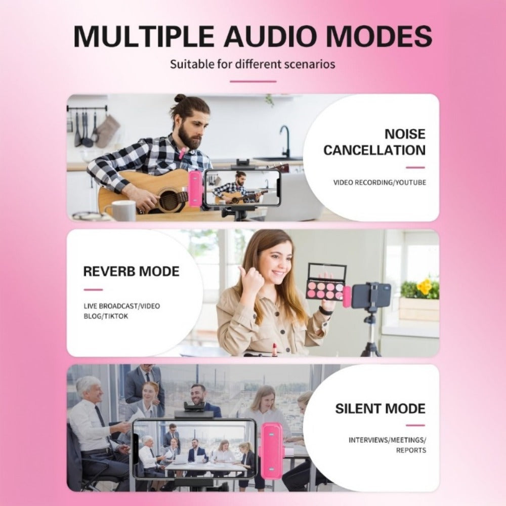 Recording Microphone, USB, Wireless, USB-C, 2pcs, Pink, Phone for Recording and Streaming