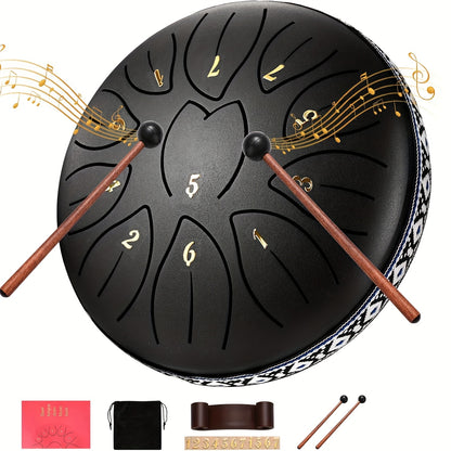 8-tone 6-inch Steel Tongue Drum | Hand Pot Drum For Yoga, Meditation, And Stress Relief | Rain Drum For Outdoor Gardens And Terraces | Ideal For Outdoor Garden Music With Mallet And Sheet Music