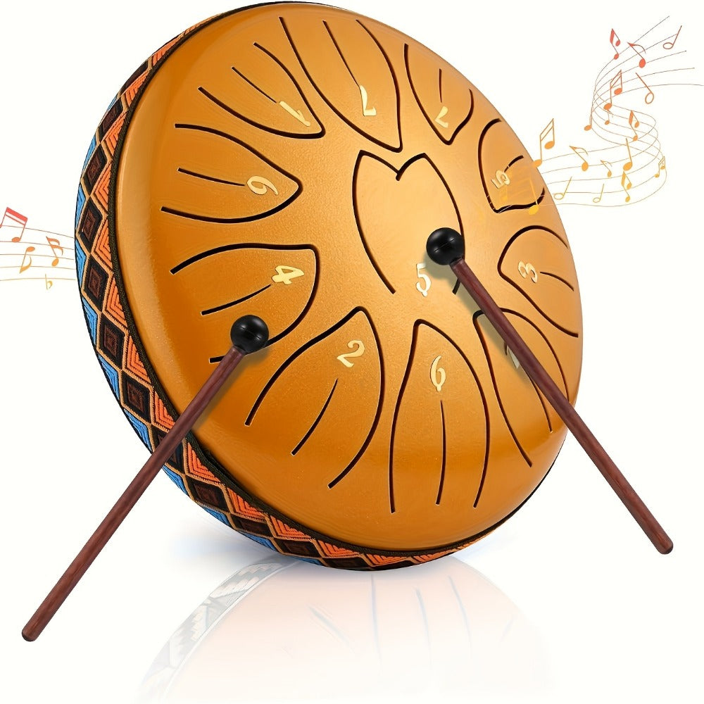 Steel Tongue Drum, 6-Inch 8-Tone Hand Drum with Mallet and Sheet Music