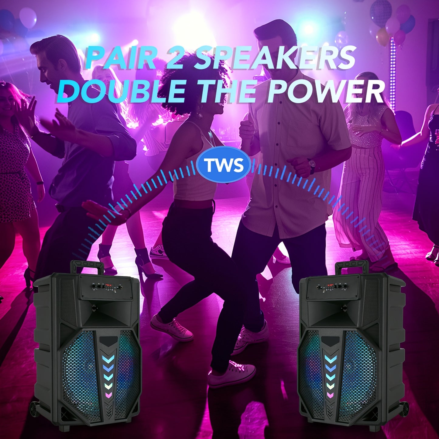 10000W Portable Wireless PA Speaker System - with Single 15 Inch Subwoofer, Outdoor Karaoke Machine W/ Microphone And Stand, DJ Lights, Support for USB/TF/AUX/FM/TWS, Rolling Wheels, for Party And Church