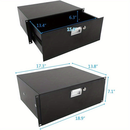 2U Rack Mount Drawer, Locking Storage for 19-Inch AV, Network and DJ Racks