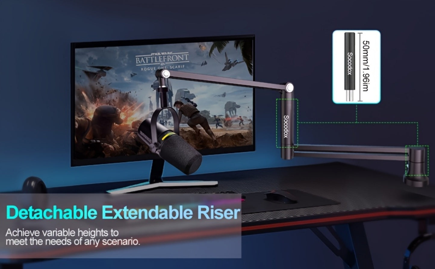 360-Degree Microphone Boom Arm with Foldable Desk Mount and Screw Adapter