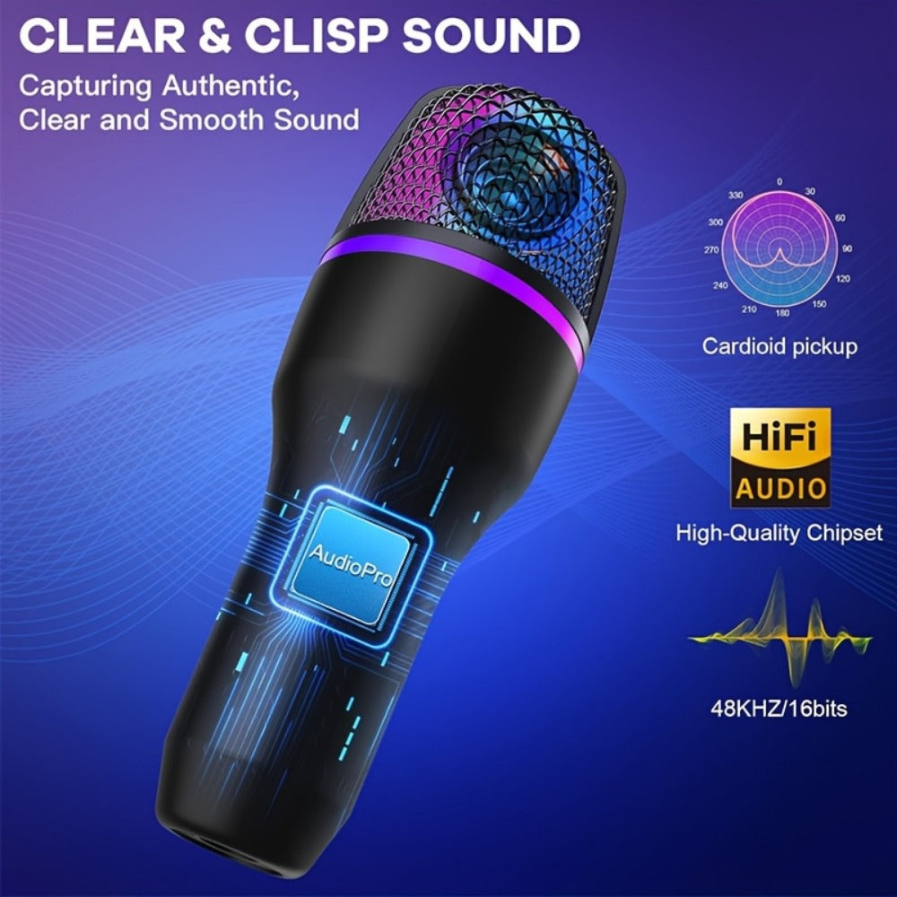 USB RGB Condenser Microphone Kit with Tripod, Pop Filter and Monitor