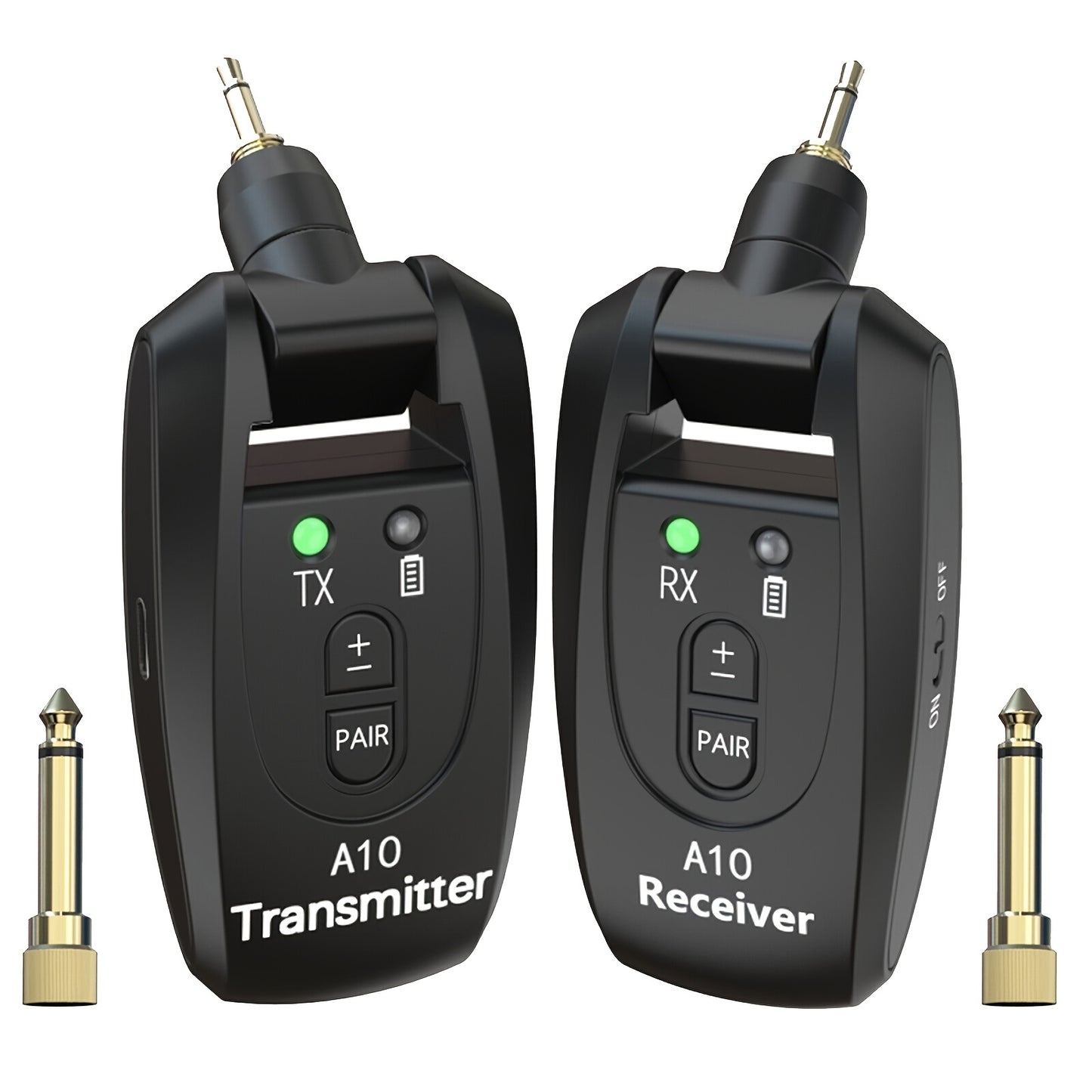 2.4GHz Wireless Guitar System 2 Modes Built-in Rechargeable Lithium Battery, 1/4" And 1/8"Plugs Audio Wireless Transmitter Receiver 270°Rotatable for Acoustic Guitar Bass Violin Keyboard
