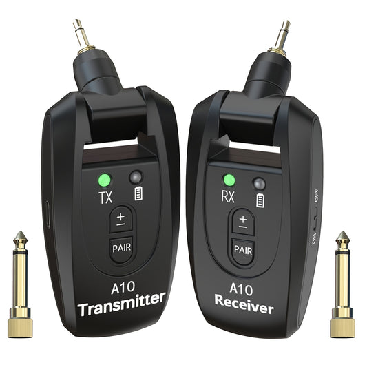 2.4GHz Wireless Guitar System 2 Modes Built-in Rechargeable Lithium Battery, 1/4" And 1/8"Plugs Audio Wireless Transmitter Receiver 270°Rotatable for Acoustic Guitar Bass Violin Keyboard