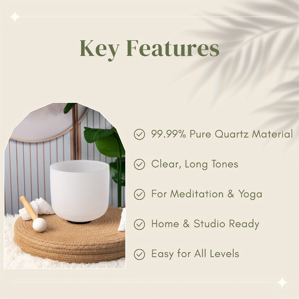 Quartz Crystal Singing Bowl, 8-Inch White Sound Bowl with Mallet