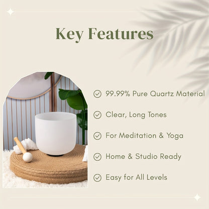 Quartz Crystal Singing Bowl, 8-Inch White Sound Bowl with Mallet