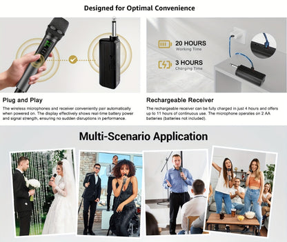 Portable PA Speaker, Dark Gray, Wireless, Dynamic, Dual, Microphones for Parties