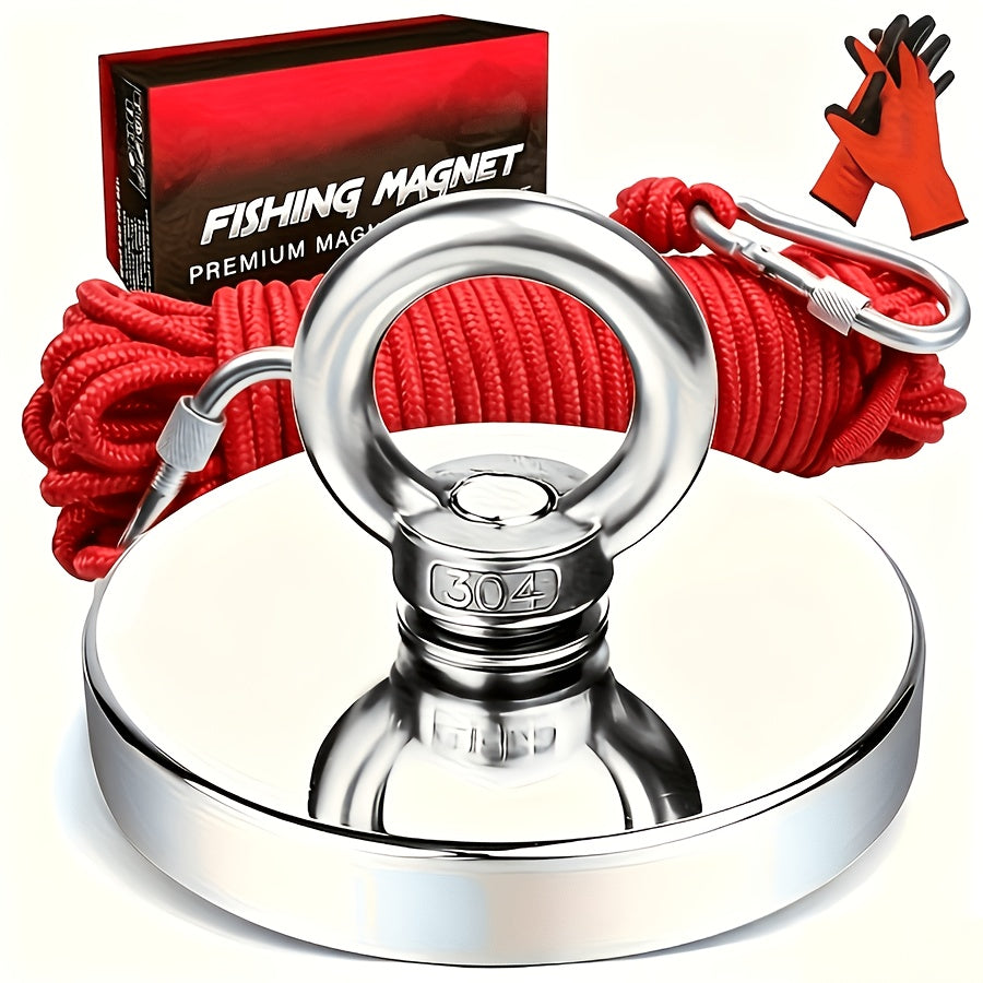 1500 Pounds Pulling Force Magnet Fishing Set, Includes Neodymium Durable Rope, Carabiner, Gloves, And 304 Thread Locker Glue High-quality River Recycling And Magnetic Fishing Magnets With Ropes, A Magnet Tool Suitable For Outdoor Use