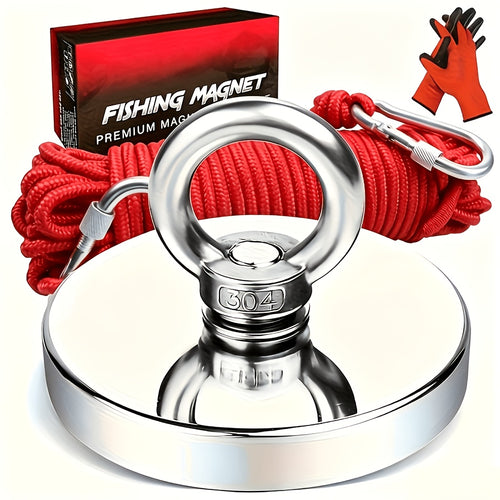 1500 Pounds Pulling Force Magnet Fishing Set, Includes Neodymium Durable Rope, Carabiner, Gloves, And 304 Thread Locker Glue High-quality River Recycling And Magnetic Fishing Magnets With Ropes, A Magnet Tool Suitable For Outdoor Use