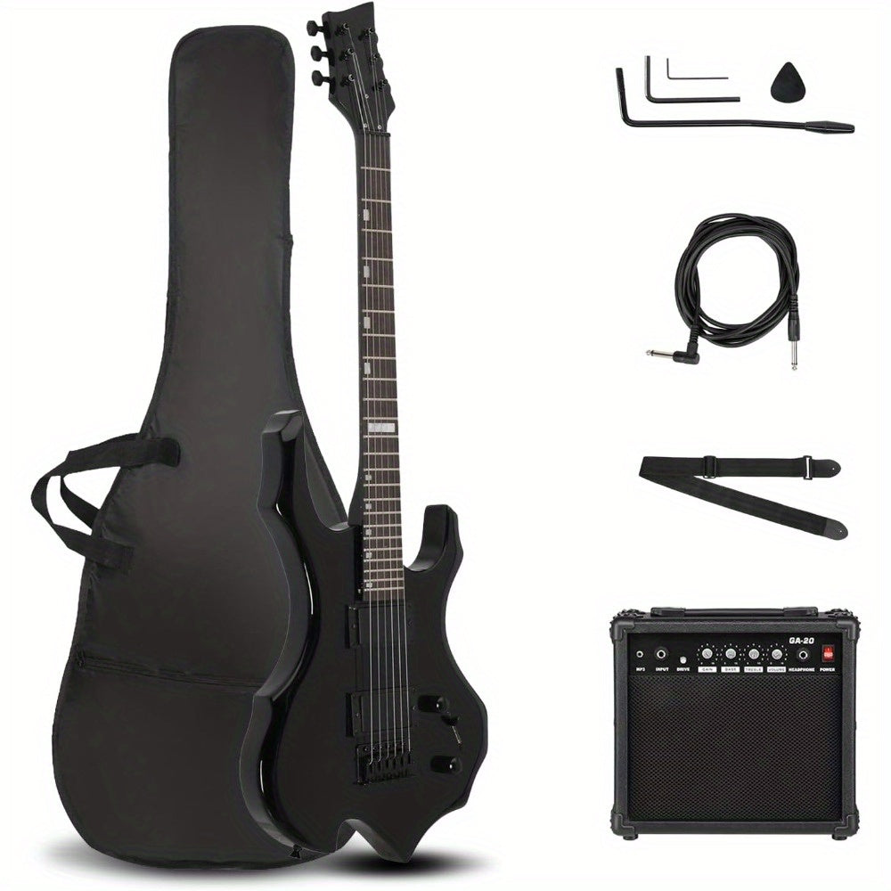 [Electric Guitar Amp Set] Black Flame Electric Guitar And Amp Set - Closed Dual - Dual Pickups, Techwood Fingerboard - Includes Gig Bag, Strap And Additions