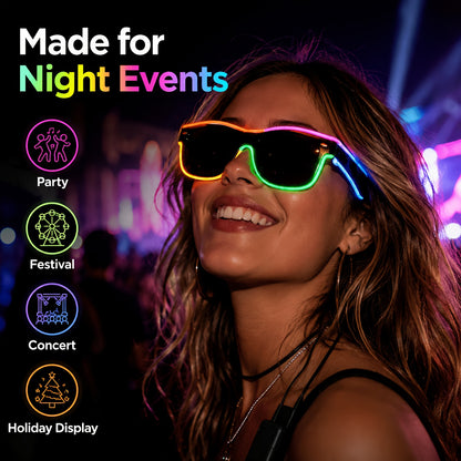 [Halloween Cosplay Raves] Multi-Color EL Wire LED Glowing Glasses - Flexible Adjustable Light-Up Costume Accessories With Portable Battery Pack For Halloween, Cosplay, Raves, Festivals, Night Parties, Carnival & Glow-in-the-Dark Events