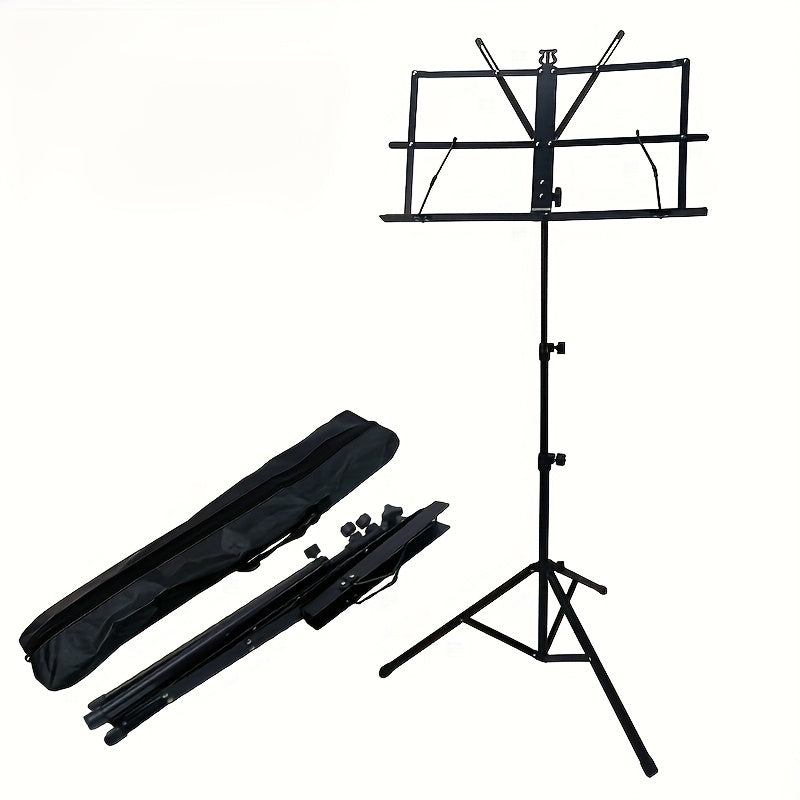 2-in-1 Portable Folding Music Stand & Desktop Book Holder - Dual-Use Sheet Music Stand with Clip Holder & Carrying Bag Suitable for Musicians, Teachers, Students, for,, Concerts, Travel - Lightweight Compact for Sheet Music