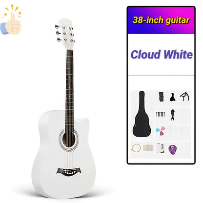 Solid Wood Guitar Set - 38-inch Entry-level Guitar - Folk Style - Ideal for Practice and Playing.Each Color Comes with a Set of Guitar Accessories.