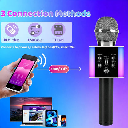 6-in-1 Wireless Karaoke Microphone Speaker with LED Lights and TWS