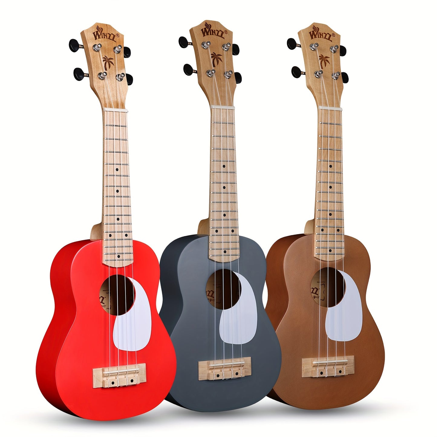 WINZZ TG-U2 21 Inch Soprano Ukulele Pack Bundle W/Free Lessons, Padded Bag, Tuner, Strap, Capo, 3*Picks