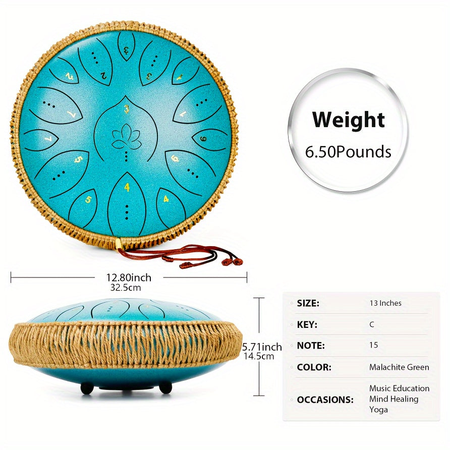 Steel Tongue Drum, 13 Inches 15 Notes Tongue Drum, Steel Drums for Adults, Drum Set with Song Book, Drum Mallets, Drum Music Instruments C Major, Outdoor Decor