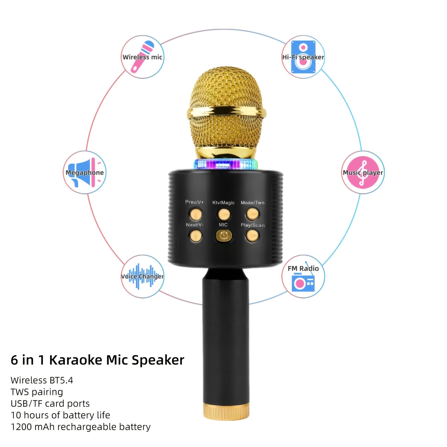 Wireless Karaoke Microphone Speaker with LED Lights And Fun Voice Changer - Portable Singing Mic for Outdoor Parties And Family Gatherings, Stereo Home Karaoke for Travel, Car, And Camping - Fun Summer Party Accessory, Birthday Gift