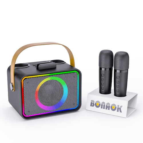 Karaoke Machine with 2 Microphones, Wireless Speaker for Singing, Party Portable PA System with LED Lights, Support USB/TF/AUX, Sleek Modern Design | Easy Control Buttons- Great for Family Gatherings, Outdoor Picnics, Birthday Gifts, Christmas Gifts.