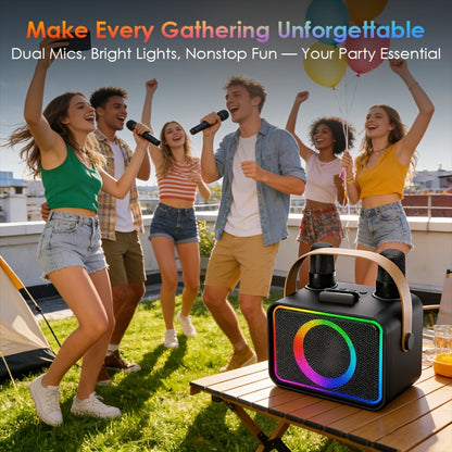 Karaoke Machine with 2 Microphones, Wireless Speaker for Singing, Party Portable PA System with LED Lights, Support USB/TF/AUX, Sleek Modern Design | Easy Control Buttons- Great for Family Gatherings, Outdoor Picnics, Birthday Gifts, Christmas Gifts.