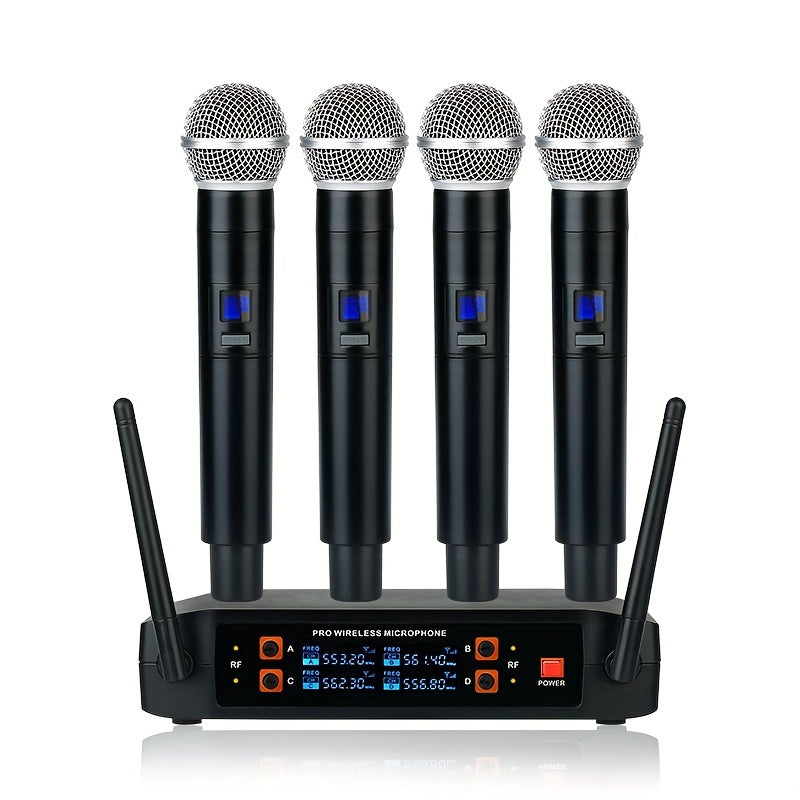 YAMNWEO 4-Channel Wireless Microphone System, Handheld Wireless Microphone Cordless Microphone Pro, for Karaoke, Wedding, DJ, Party, Presentation, Church, Classroom Use, (160ft Range) - Auto Connect One-to-four Wireless Handheld Microphone