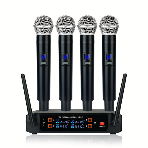 YAMNWEO 4-Channel Wireless Microphone System, Handheld Wireless Microphone Cordless Microphone Pro, for Karaoke, Wedding, DJ, Party, Presentation, Church, Classroom Use, (160ft Range) - Auto Connect One-to-four Wireless Handheld Microphone