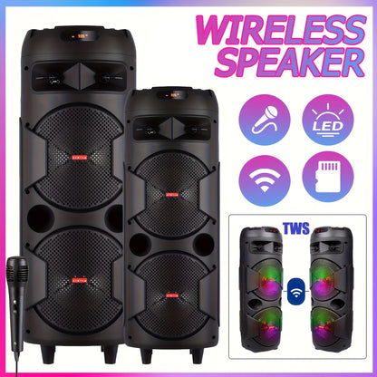 Portable Wireless PA Speaker System - Built-In Rechargeable 1800Mah Battery Outdoor Wireless Party Speaker Portable PA System W/ Subwoofer, Wired Microphone, Party Lights, USB/AUX/FM Radio DJ
