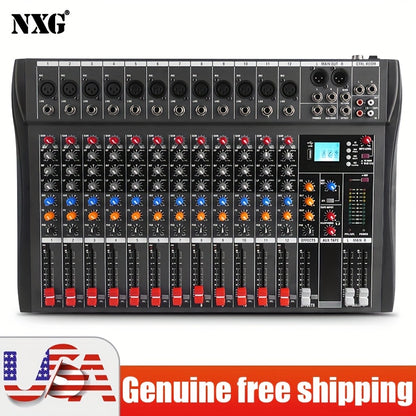 Professional DJ Audio Mixer 12-Channel Controller Recording Console with USB Interface XLR Microphone/Line Input AUX Effect Processor MP3 Player Headphone Jack Suitable for Karaoke, Live Streaming, And Recording GX12