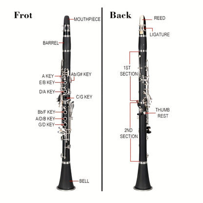 Glarry Flat B Clarinet, with 17 Keys, Clarinet Set with Hard Case, Two Mouthpieces Connector and Accessories, Suitable for Beginner, for Perfornmance, Practicing, Black