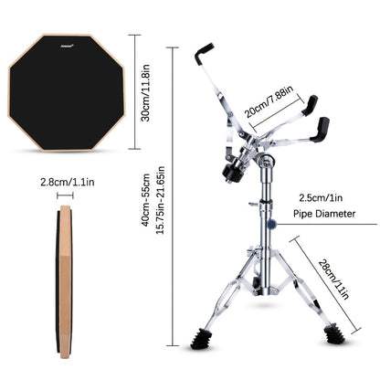 12-Inch Drum Practice Pad Set with Adjustable Snare Stand, Sticks and Bag
