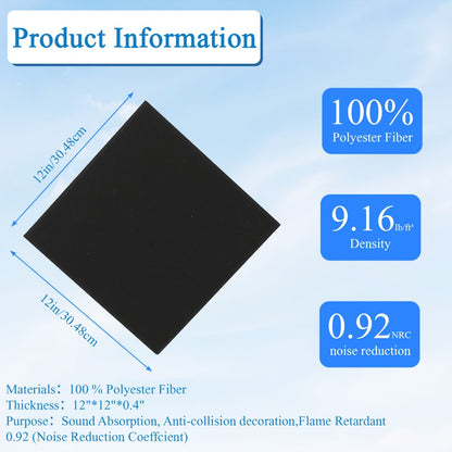 Self-Adhesive Acoustic Wall Panels, 12-Inch Sound Treatment Tiles