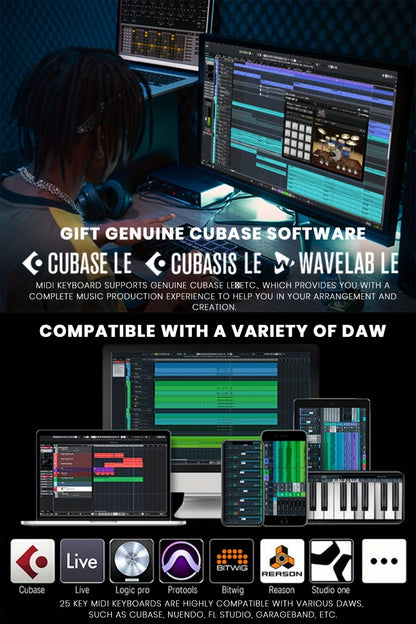 MIDI Keyboard Controller, USB-C, USB, Donner, DMK25, Pro for Music Production