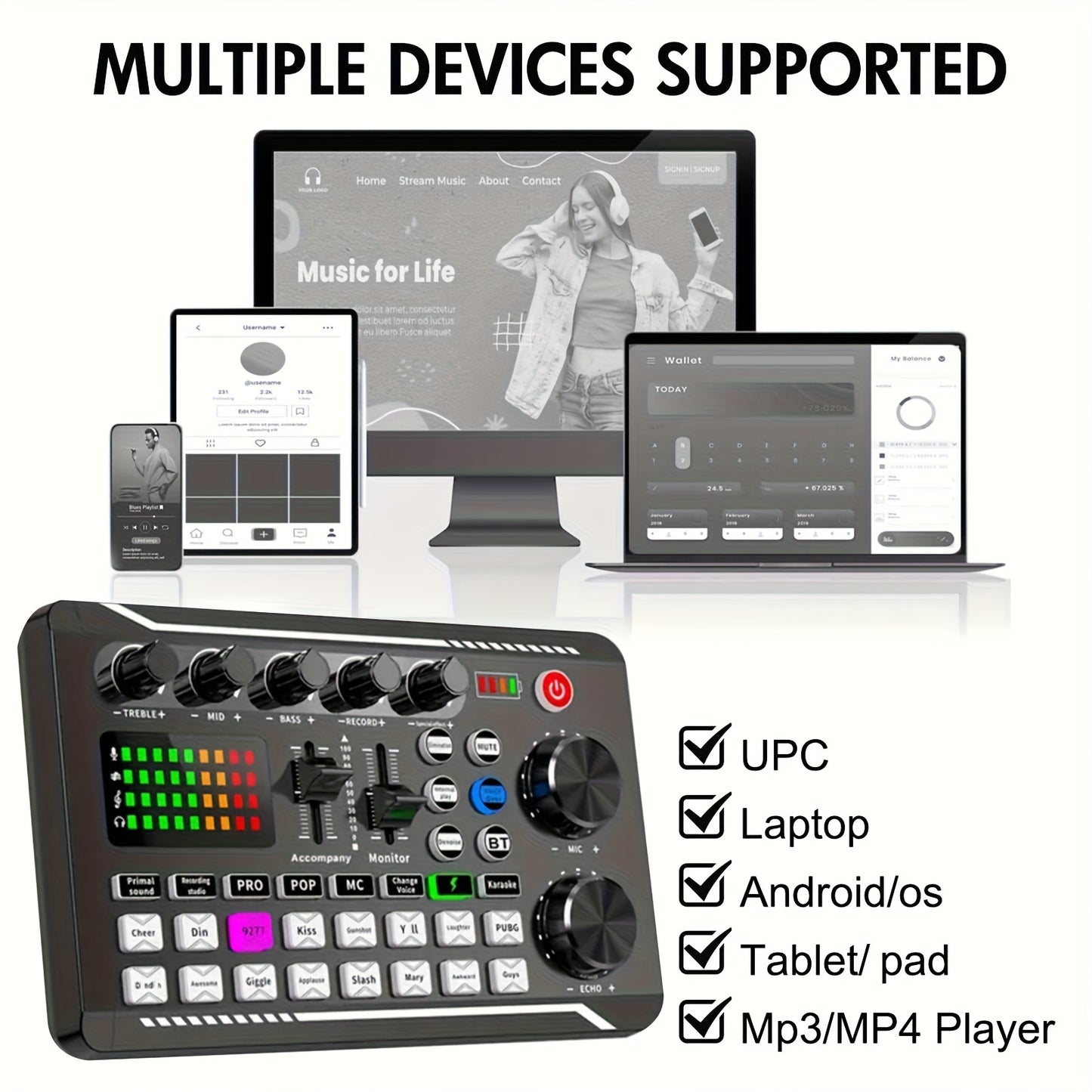 Podcast Microphone Bundle, BM-800Condenser Mic with Live Sound Card KitPodcast Equipment Bundle with Voice Changerand Mixer Functions for Pc Smartphone StudioRecording & Broadcasting