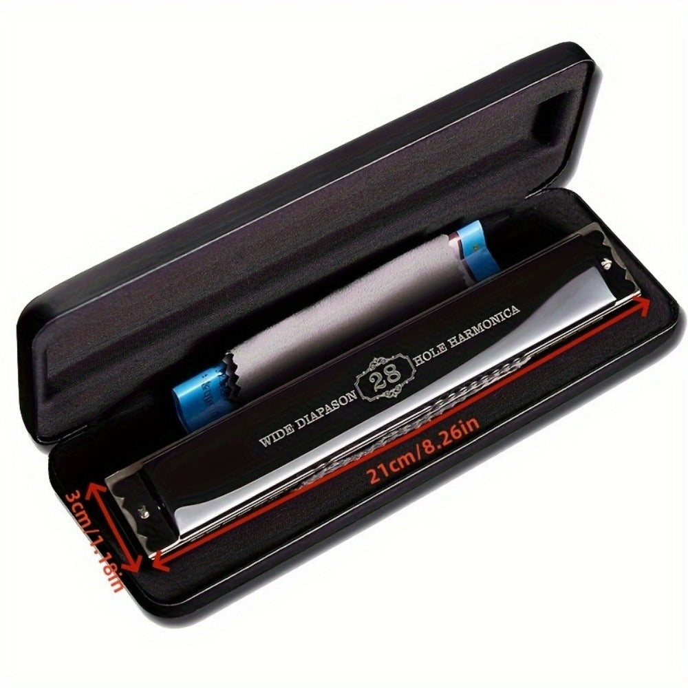 Blues Harmonica, 28-Hole, Professional, Black/ for Blues Practice